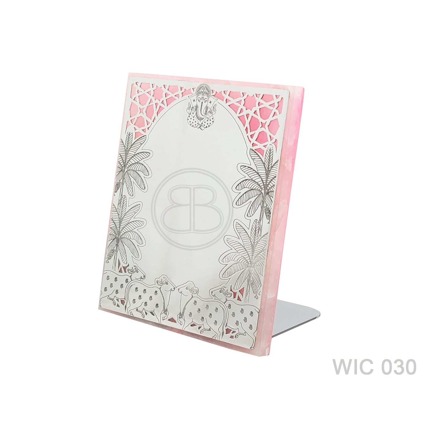 Engraved Ganesha Wedding Card - Rose Quartz