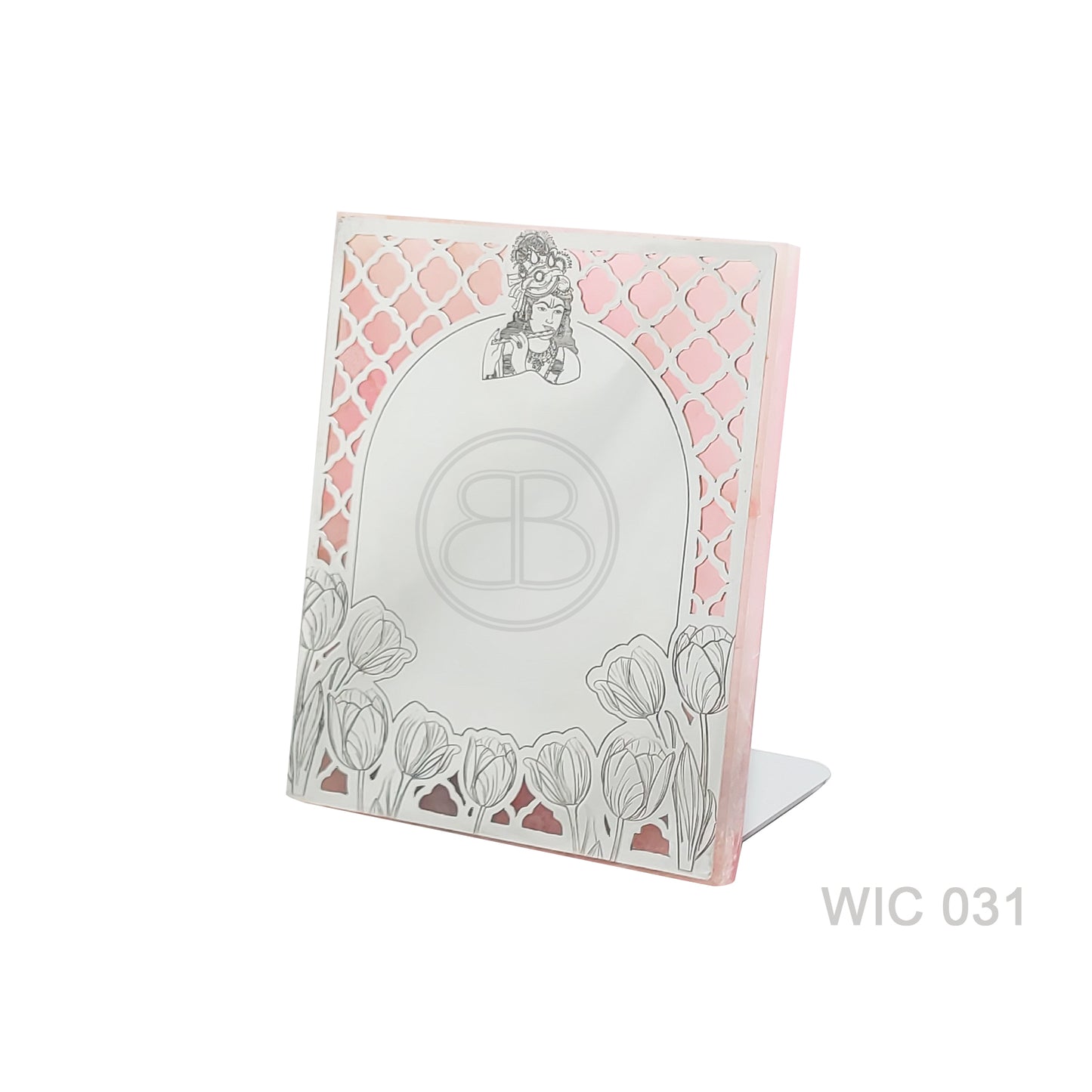 Engraved Krishna Wedding Card - Rose Quartz