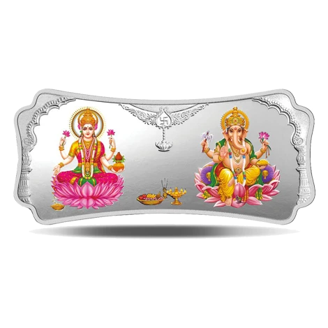 Stylized Lakshmi Ganesha (999.9) 50 gm Silver Bar